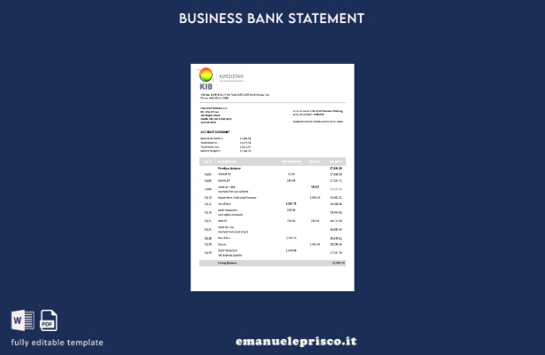 stile verificato Modello di estratto conto bancario aziendale del Kurdistan in f